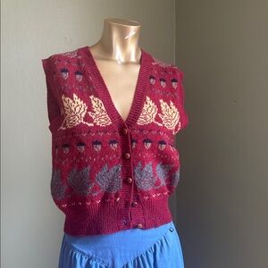 Villager Burgundy and Gray Leaf Pattern Sweater Vest